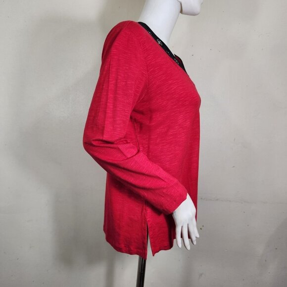 Multiples Womens Size M Petite  Red Long Sleeve v neck top blouse New -23 - Picture 2 of 10